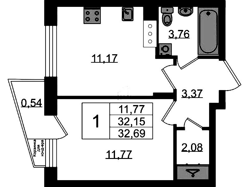 1-комнатная квартира 32.69 м², 9/11 эт., ЖК «VEREN NORT Сертолово»